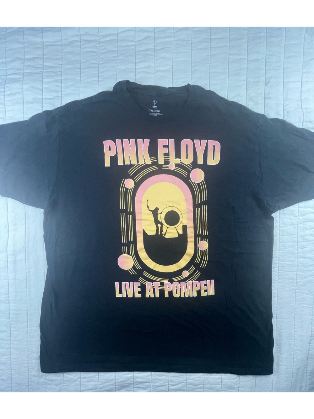 Pink Floyd Black Tee with Pink and Gold Live At Pompeii Stage Graphic XXL